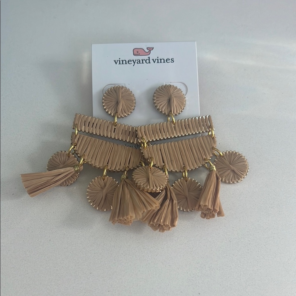 Vineyard Vines Tan Bohemian Fringe Earrings
